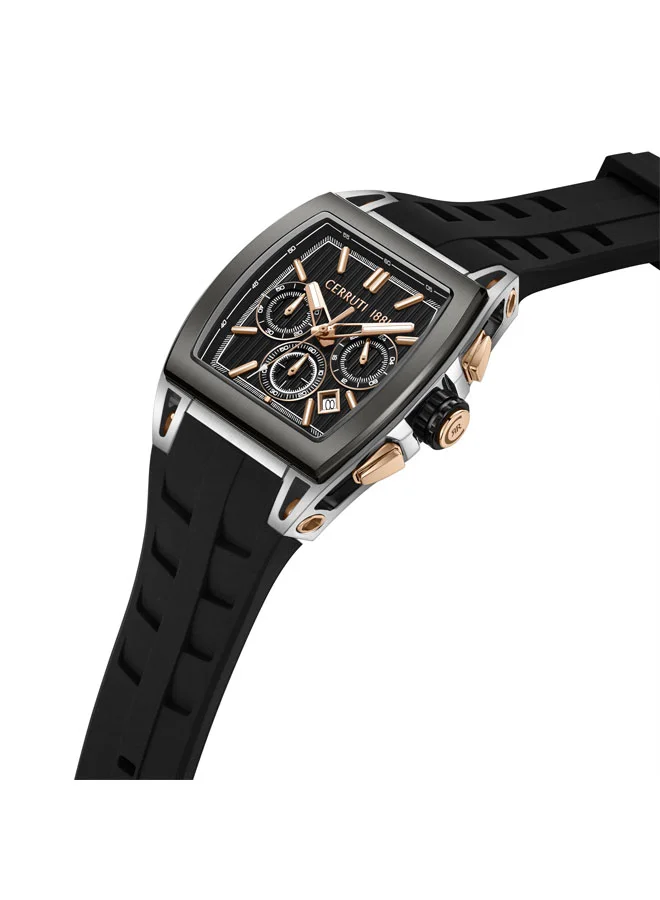 CERRUTI 1881 Belluno Black Dial Silicone Strap Chronograph Watch for Men, 41.5mm
